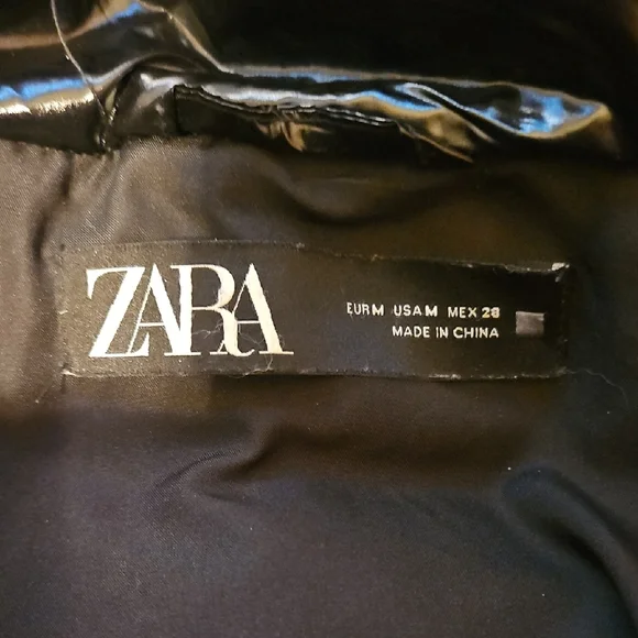 Zara Black Glossy Puffer Coat with High Collar - Picture 4 of 9